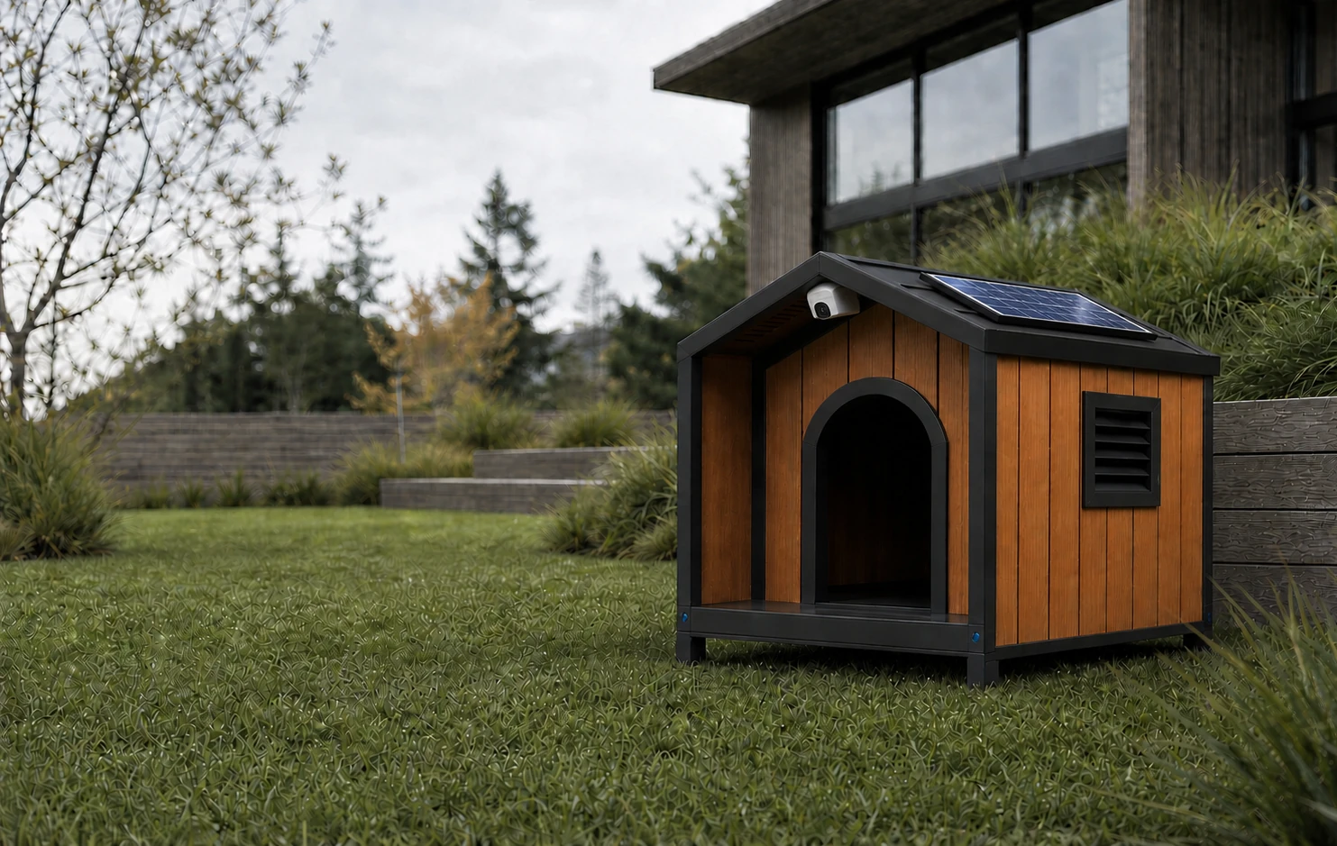 Outdoor pet shelter in a contemporary courtyard